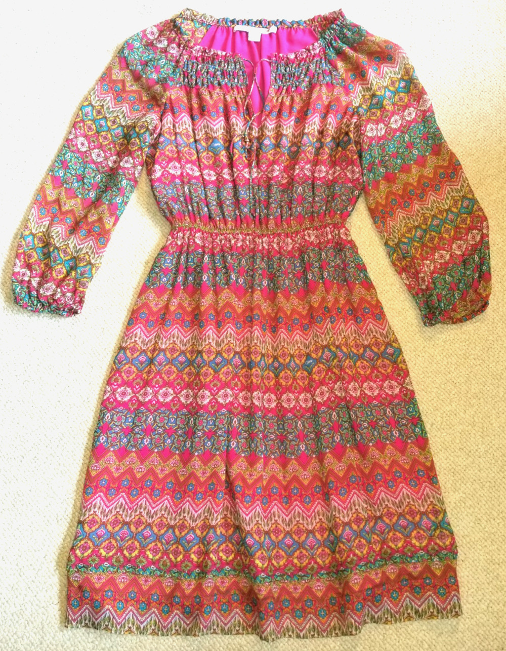 Womens Dress-DIANE VON FURSTENBERG-pink floral silk 'Parry' Peasant BOHO-4